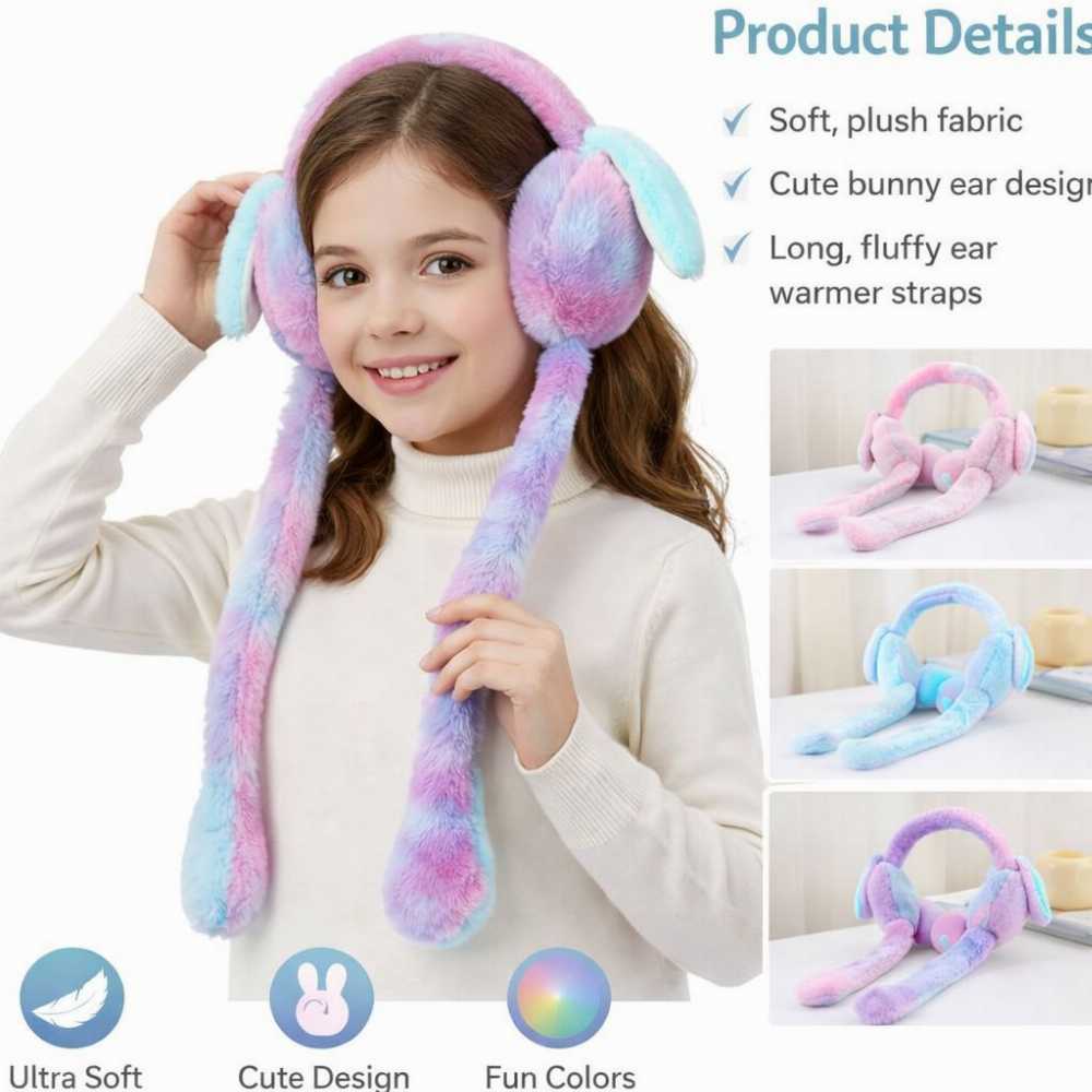 Cute Rabbit Earmuffs for Girls – Soft Plush Winter Ear Warmers
